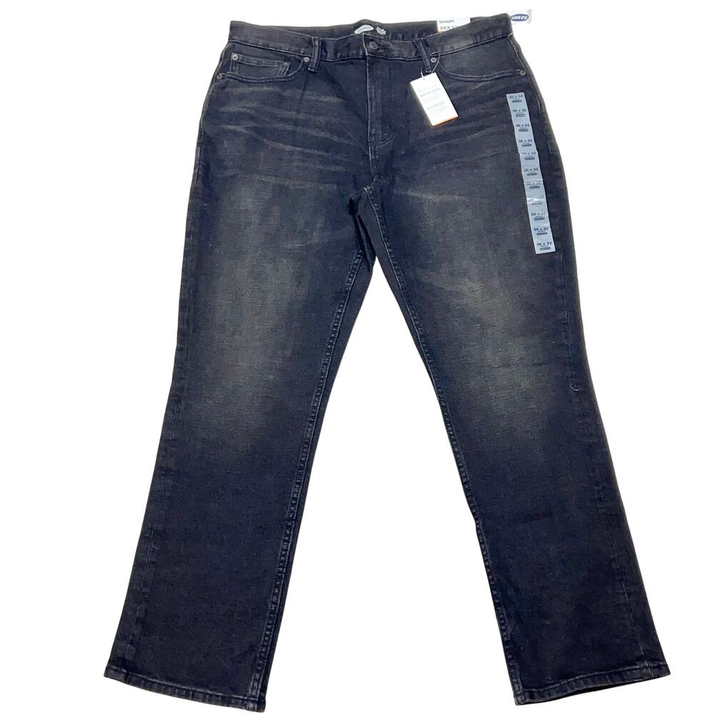 Old Navy Women Jeans Straight 36x32 Black Faded Stretch Built In Tough Flex New